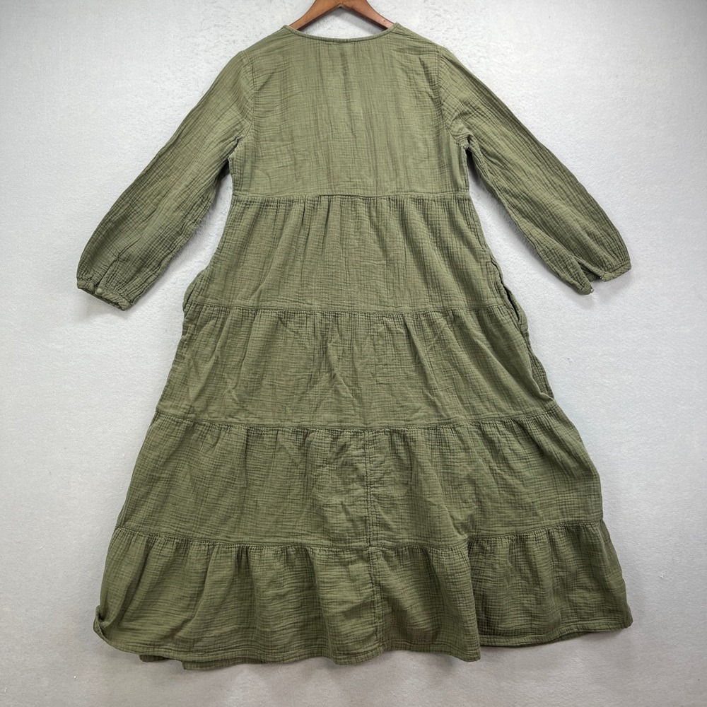 Universal Thread Tiered Maxi Dress Womens Medium Green Gauze Hippie Boho Prairie - Picture 4 of 14